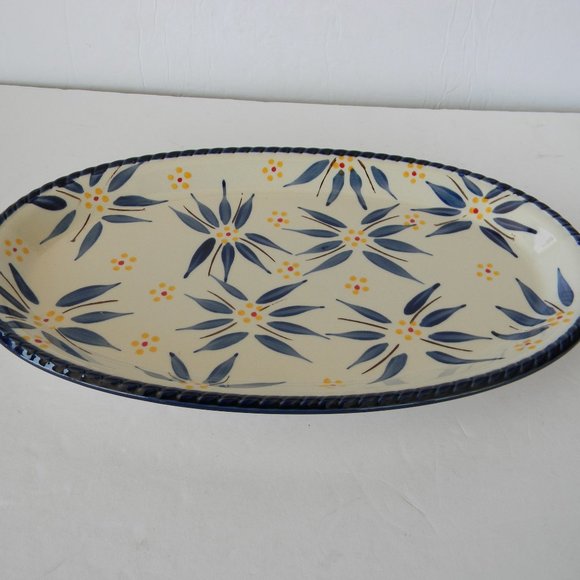 NEW TEMP-TATIONS OLD WORLD BLUE CONFETTI 12"OVAL SERVING TRAY PLATTER - Picture 1 of 3